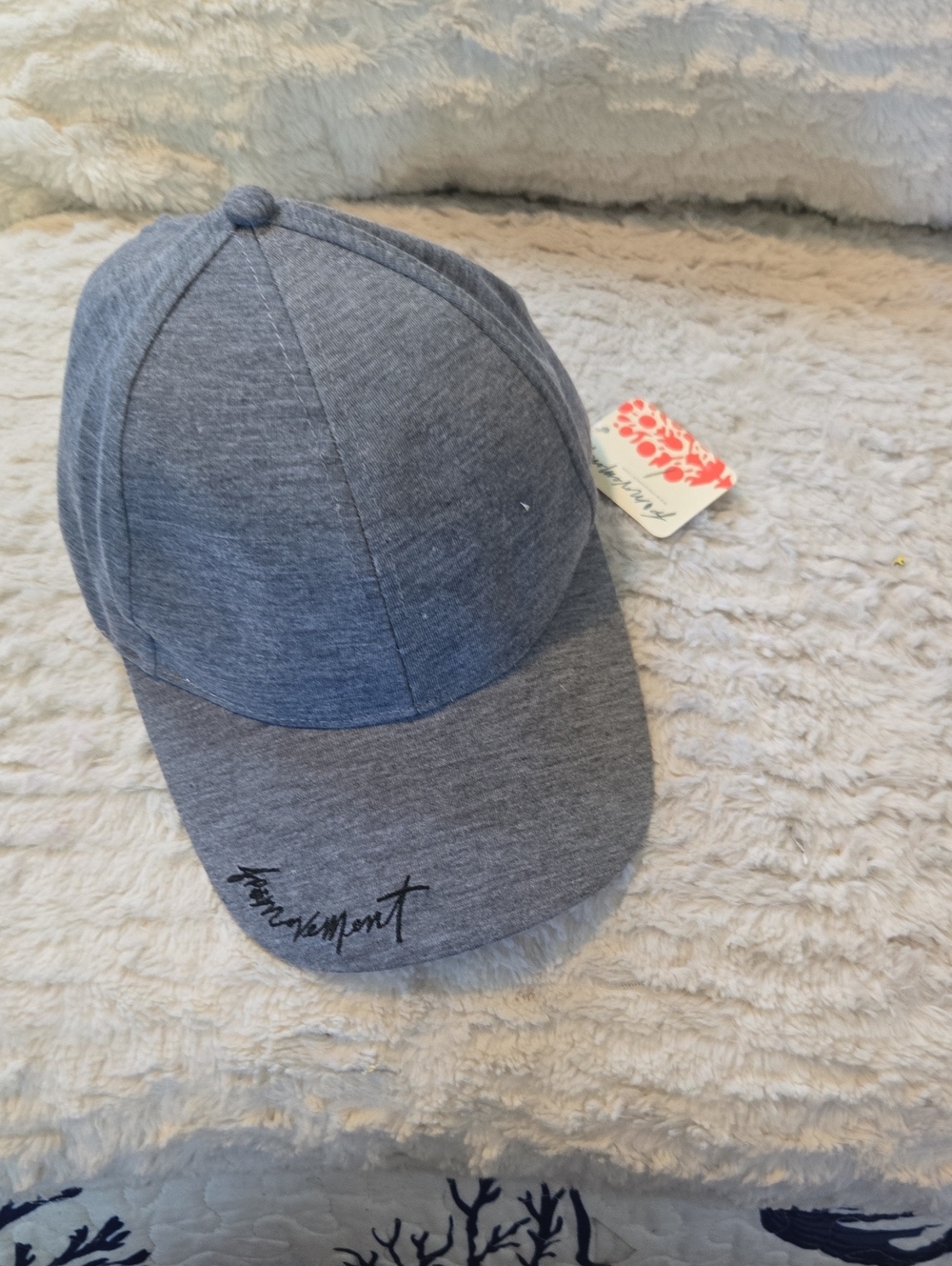 Free People Grey Script Logo Baseball Cap With Pony Tail Adjustment